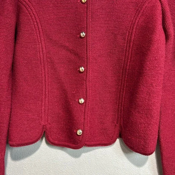 Jacobson's Wool Cardigan Jacket Womens Small Red Scalloped Gold Buttons Vintage - Picture 3 of 7